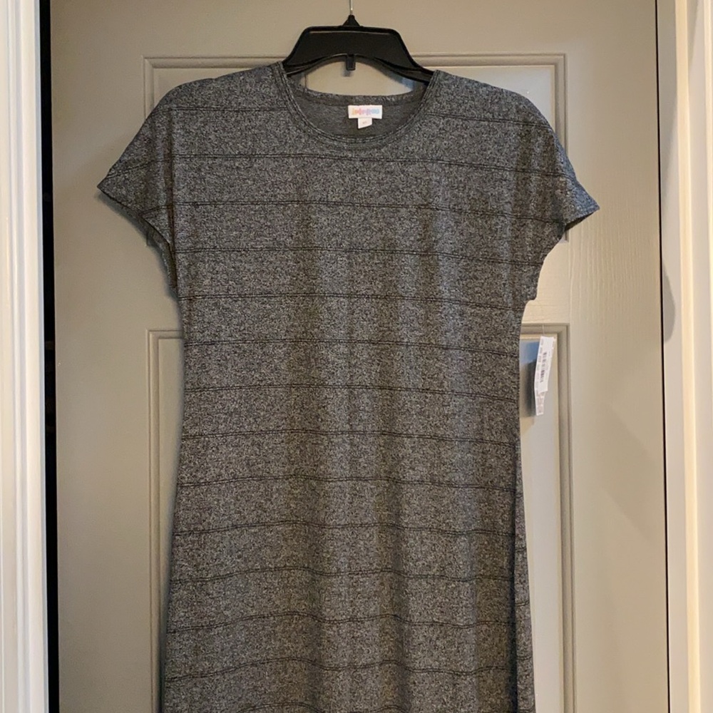 LuLaRoe Heathered Gray Black Striped “Maria” long maxi dress